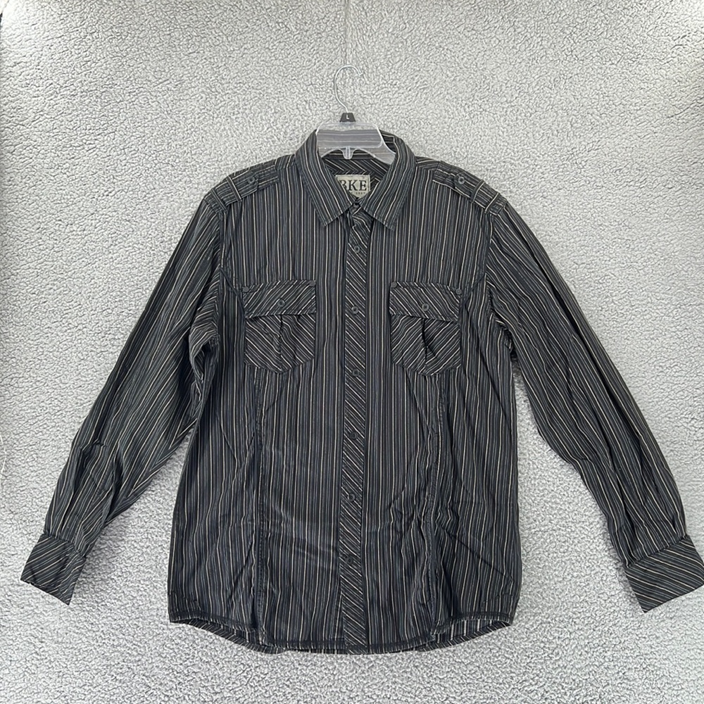 BKE Buckle Long Sleeve Button Down Shirt Slim Fit Mens XL Black Stipe Multicolor
